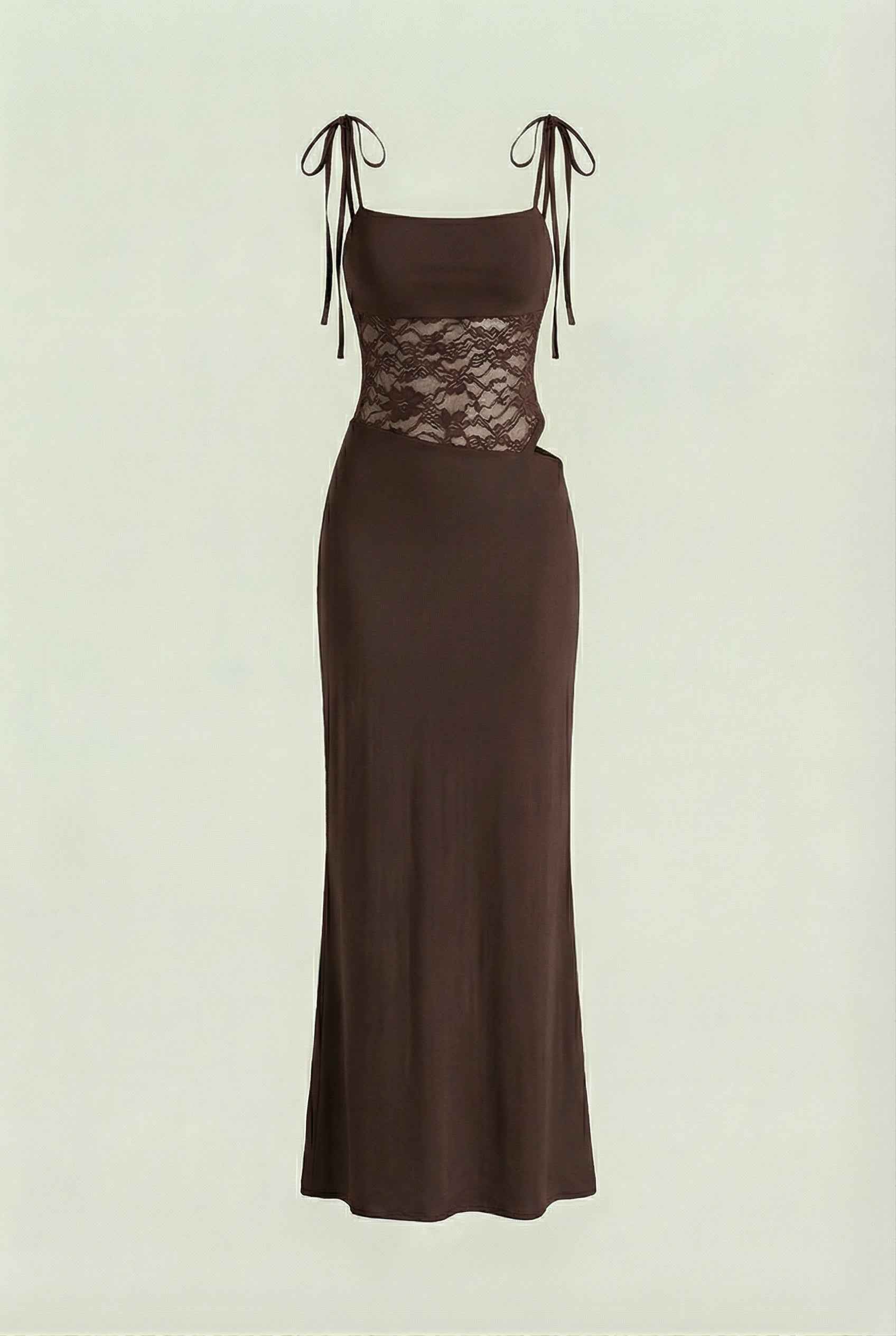 Women's Dresses : Women's Chocolate Brown Bodycon Maxi Dress - Long Sleeve, Stretch Knit in Brown van Vanda Liamo