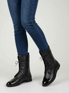 Women's Black Leather Lace-Up Ankle Boots - Comfortable & Stylish