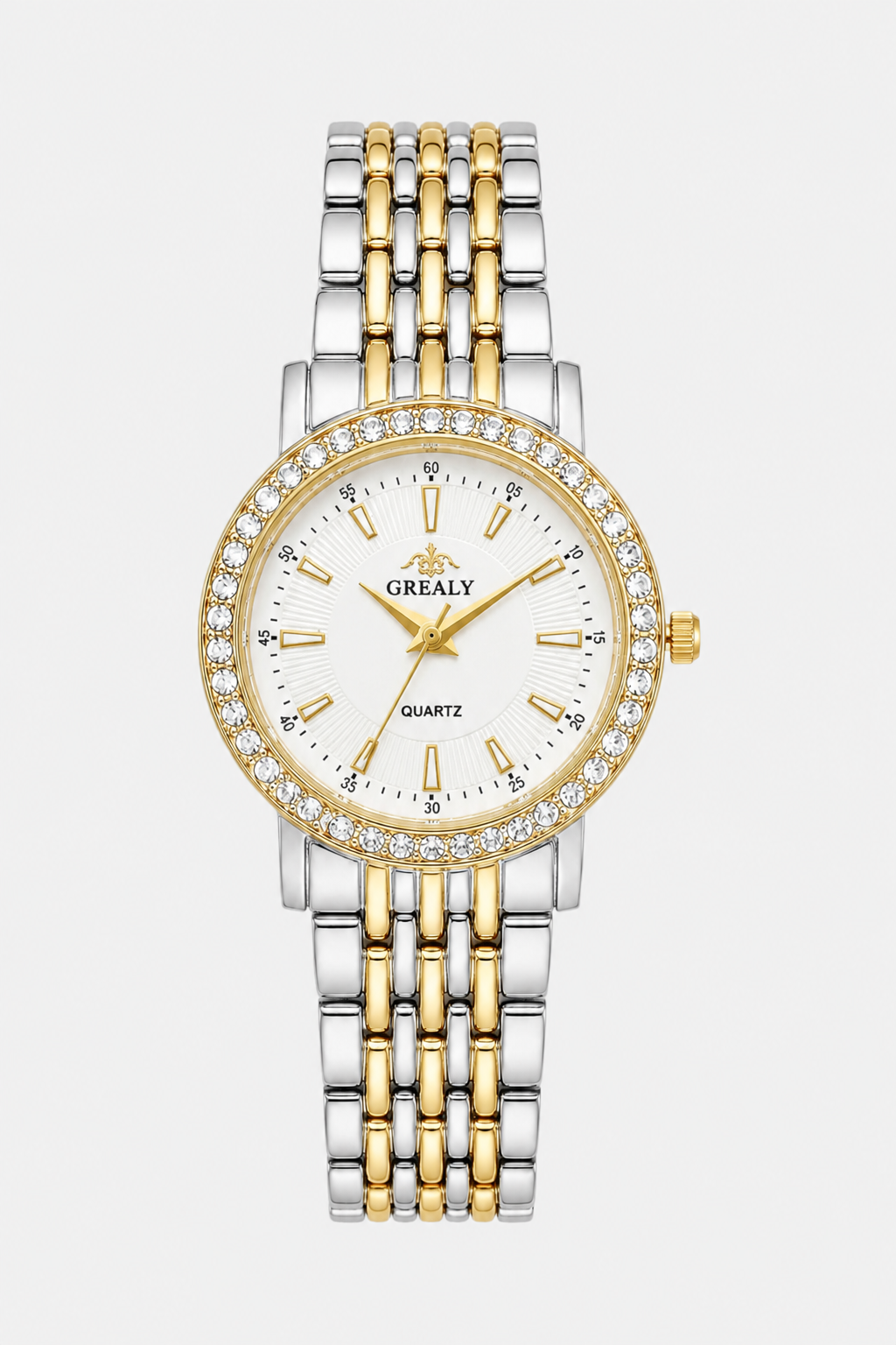 Classic Round Jeweled Watch – Radiant Timepiece with Shimmering Bezel