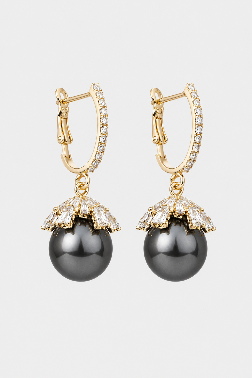 Crystal-Capped Pearl Drop Earrings – Pavé Leverback Hoop & Timeless Elegance