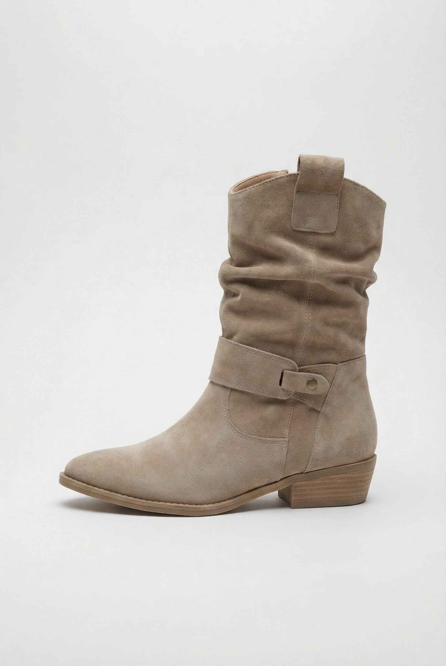 Women's Boots : Women's Apricot Suede Block Heel Ankle Boots - Retro Chunky Mid Heel in van Vanda Liamo