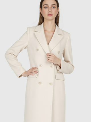 Women's Apricot Double-Breasted Trench Coat - Classic Fit, Mid-Length
