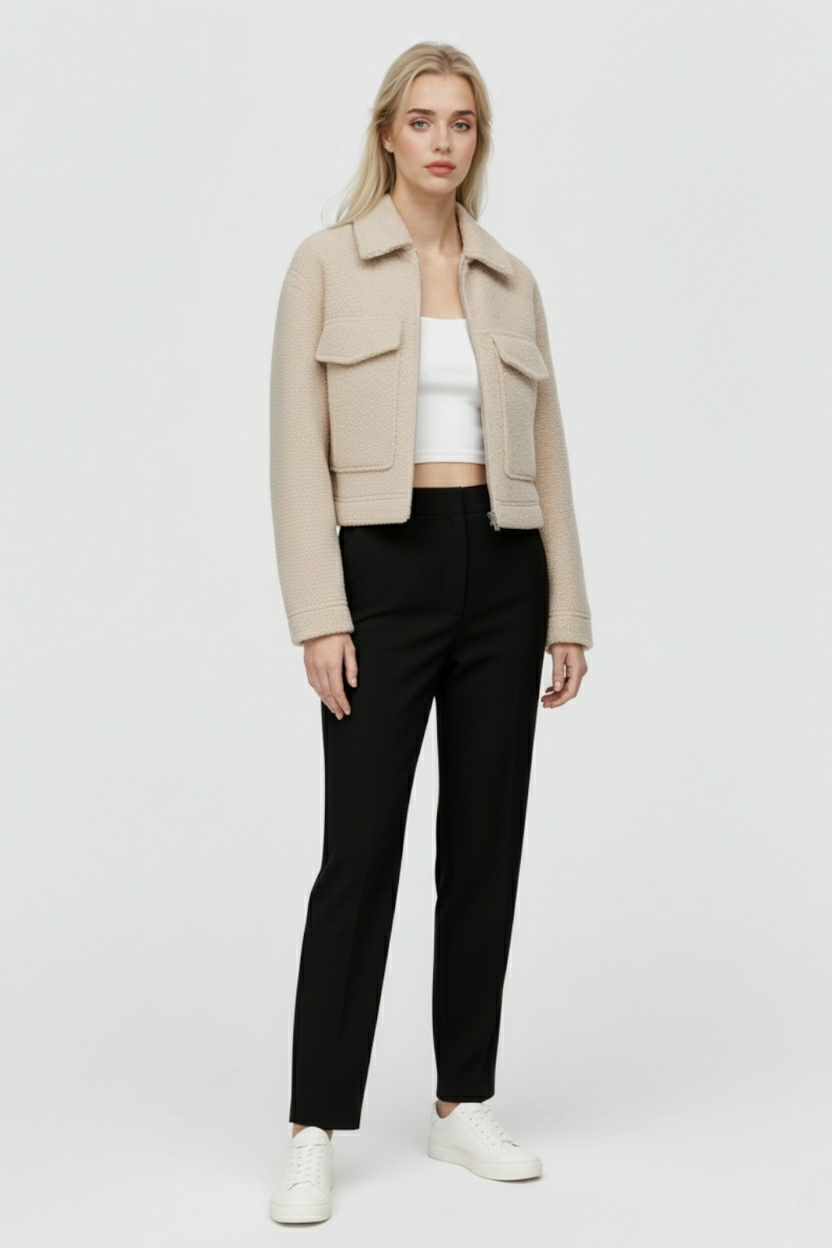 Jacket : Women's Beige Zip-Up Jacket in van Vanda Liamo