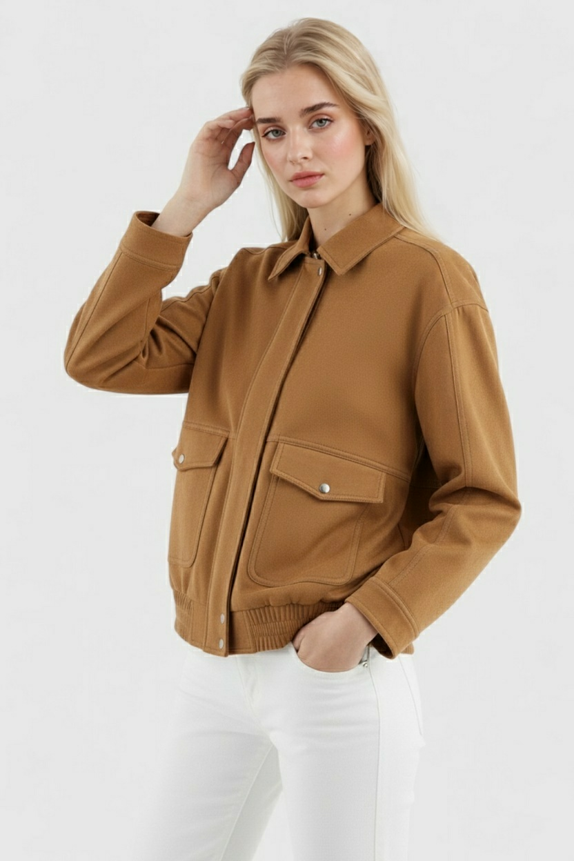 Jacket : Women's Brown Suede Bomber Jacket in van Vanda Liamo