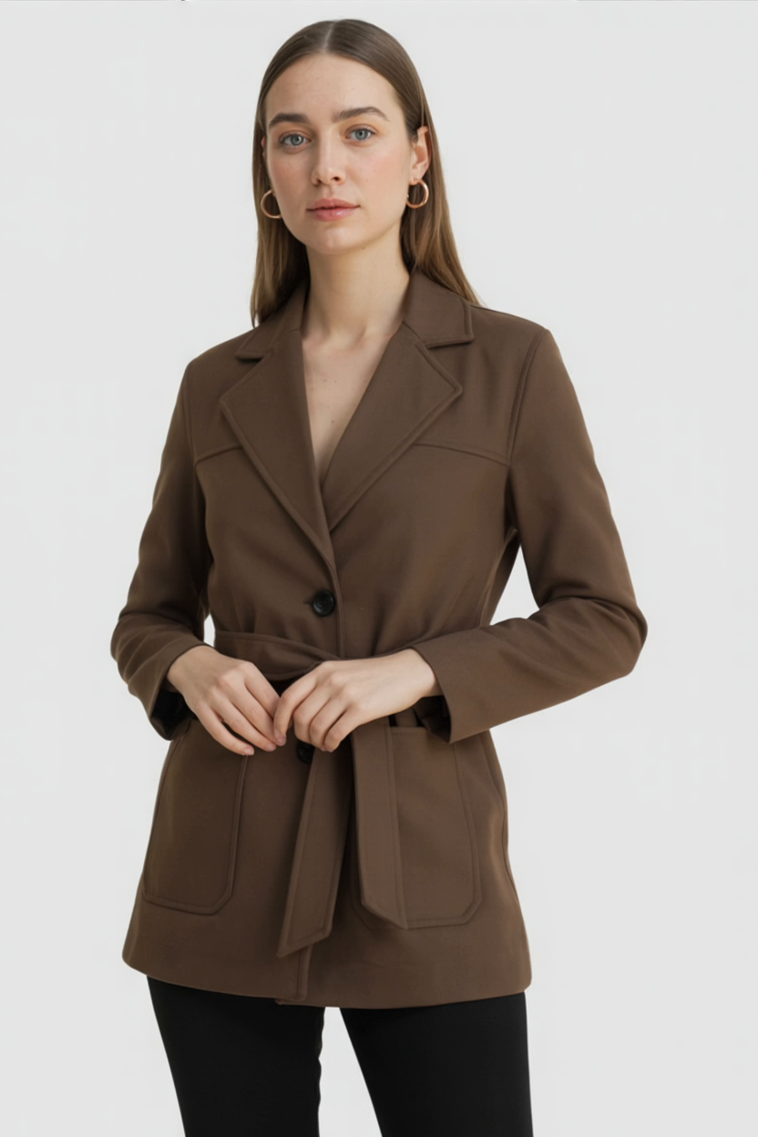 Coat : Women's Brown Trench Coat with Belt in van Vanda Liamo