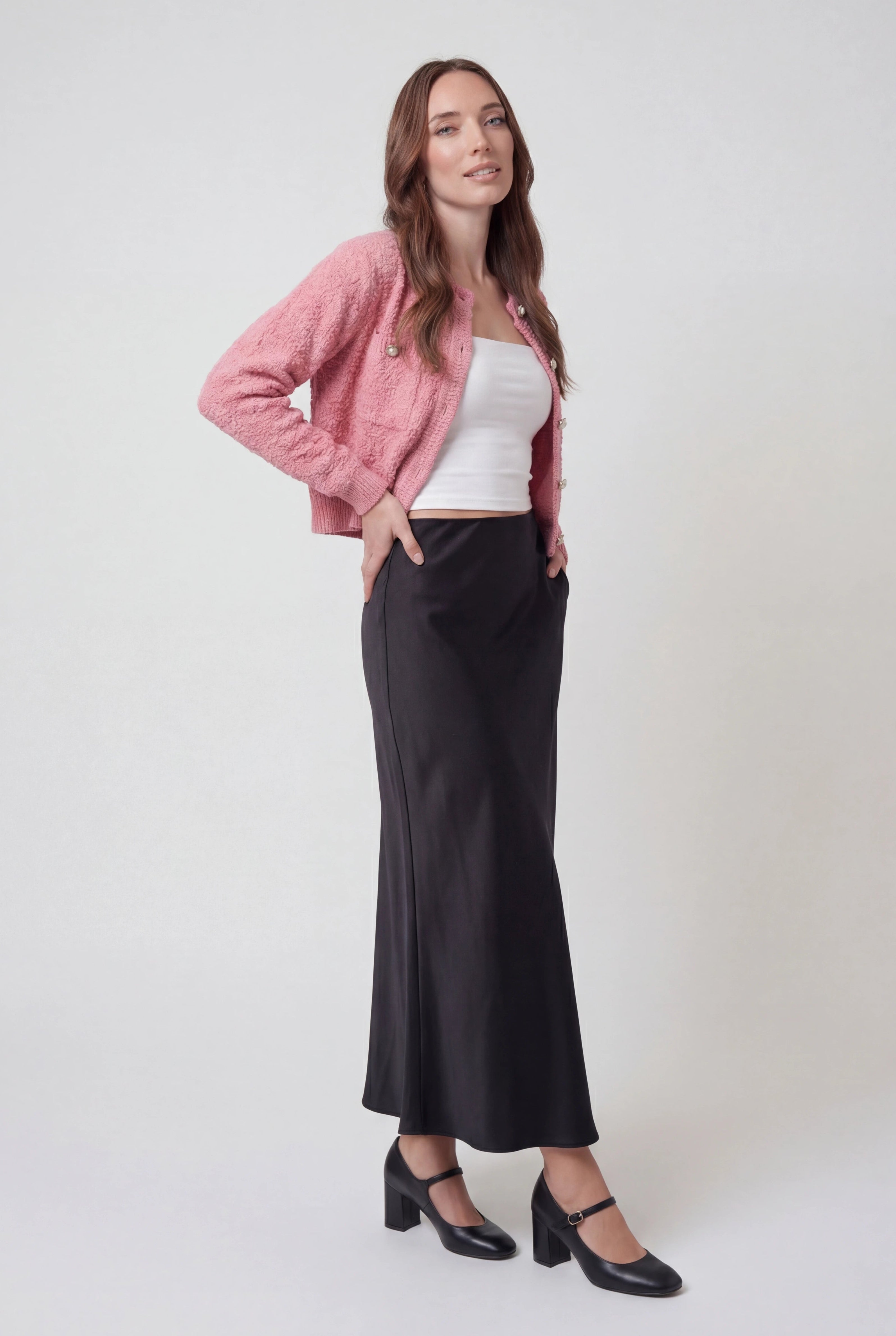 Cardigan : Women's Casual Pink Knit Cardigan in van Vanda Liamo