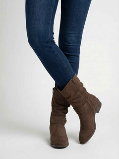 Women's Dark Brown Suede Block Heel Ankle Boots - Retro Style