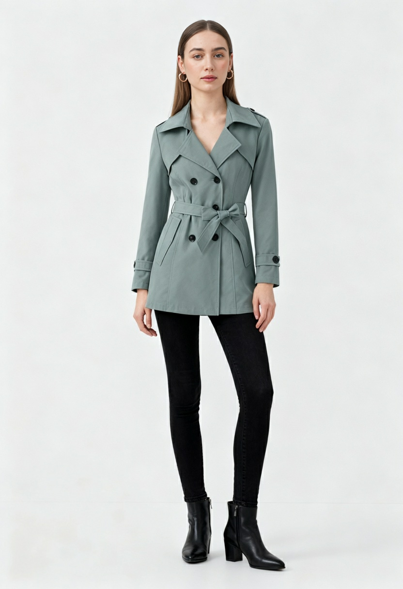 Coat : Women's Dark Green Mid-Length Trench Coat in van Vanda Liamo