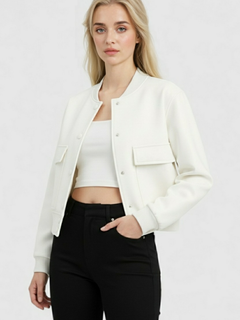 Bomber Jacket for Women - White Lightweight Zip-Up for Casual Wear