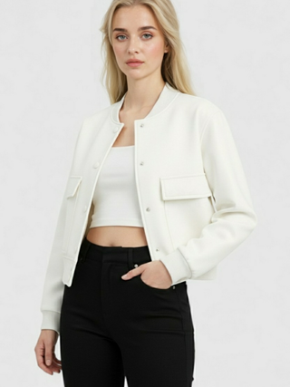 Bomber Jacket for Women - White Lightweight Zip-Up for Casual Wear