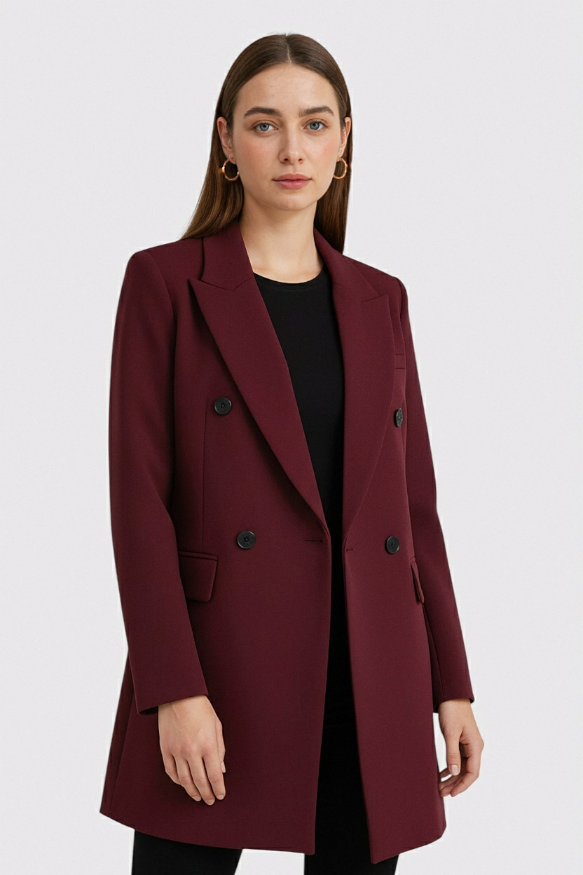 Coat : Women's Blazer - Burgundy Long Sleeve Professional Jacket in van Vanda Liamo