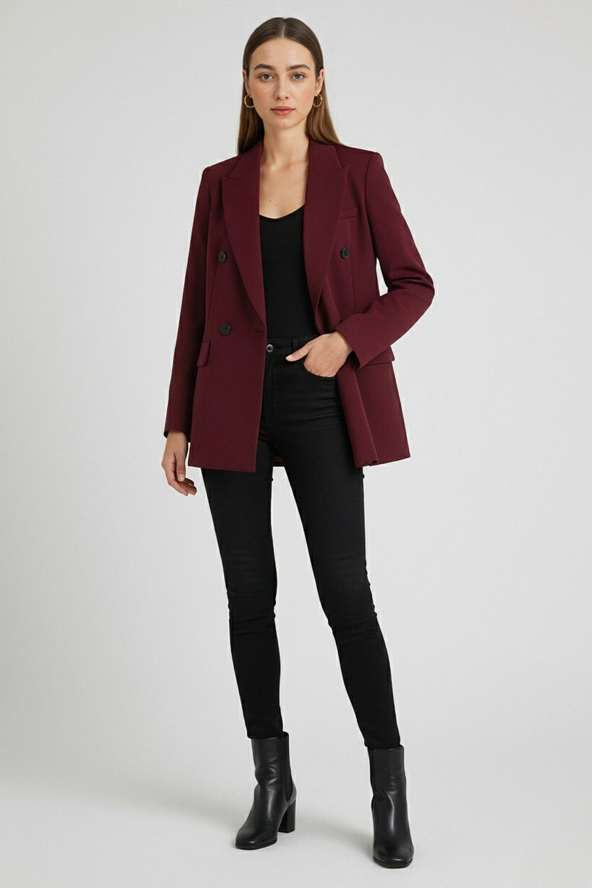 Coat : Women's Blazer - Burgundy Long Sleeve Professional Jacket in van Vanda Liamo