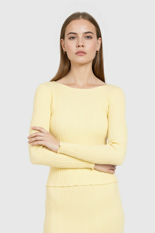 Women's Yellow Knit Skirt Suit