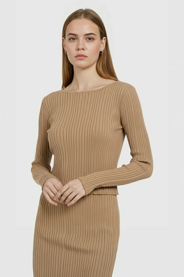 Women's Khaki Knit Skirt Suit