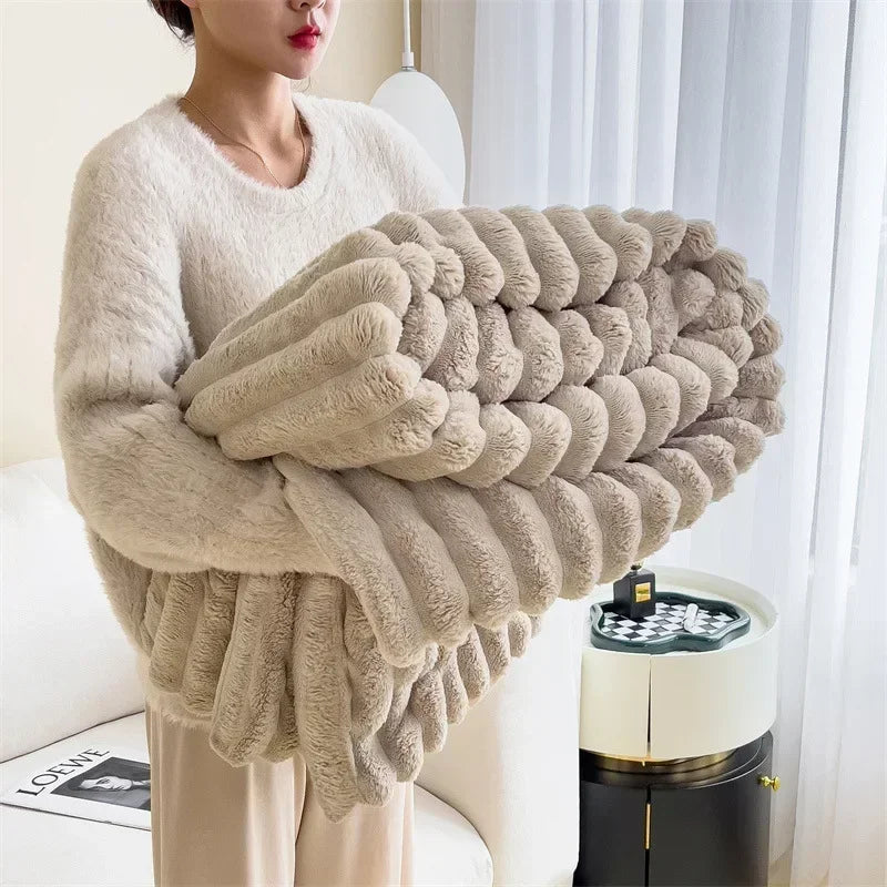 Thick Plush Throw Blanket Ultra Soft Warm Cozy for Sofa and Bed
