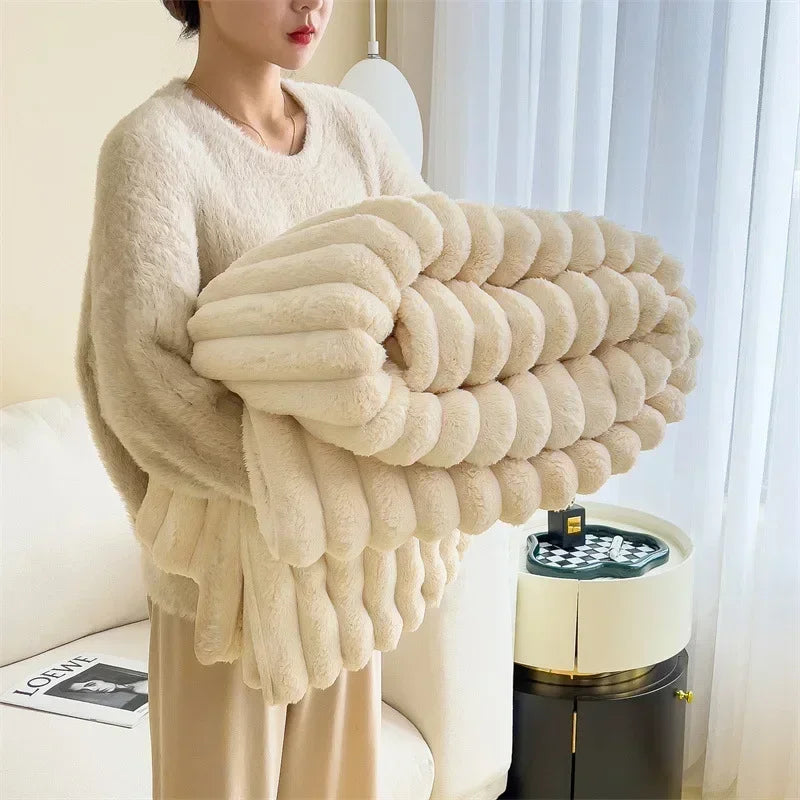 Thick Plush Throw Blanket Ultra Soft Warm Cozy for Sofa and Bed