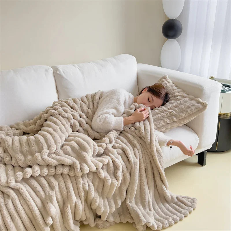 Thick Plush Throw Blanket Ultra Soft Warm Cozy for Sofa and Bed