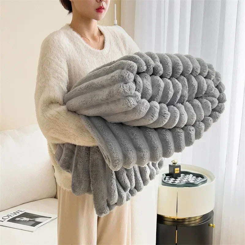 Thick Plush Throw Blanket Ultra Soft Warm Cozy for Sofa and Bed