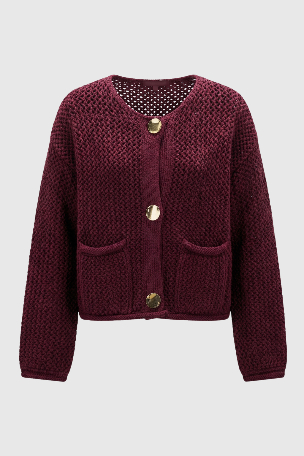 Cardigan : Women's Knit Long Sleeve Cardigan in Burgundy van Vanda Liamo