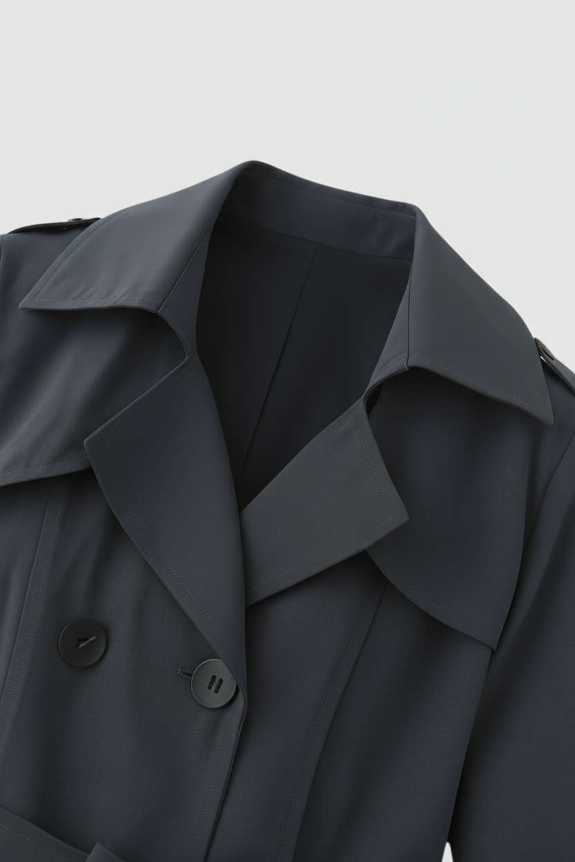 Coat : Women's Gray Mid-Length Double-Breasted Trench Coat with Belt in van Vanda Liamo