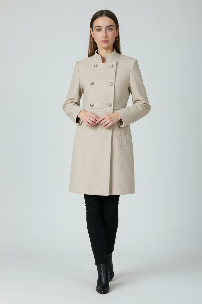 Coat : Women's Khaki Winter Coat Double-Breasted in van Vanda Liamo