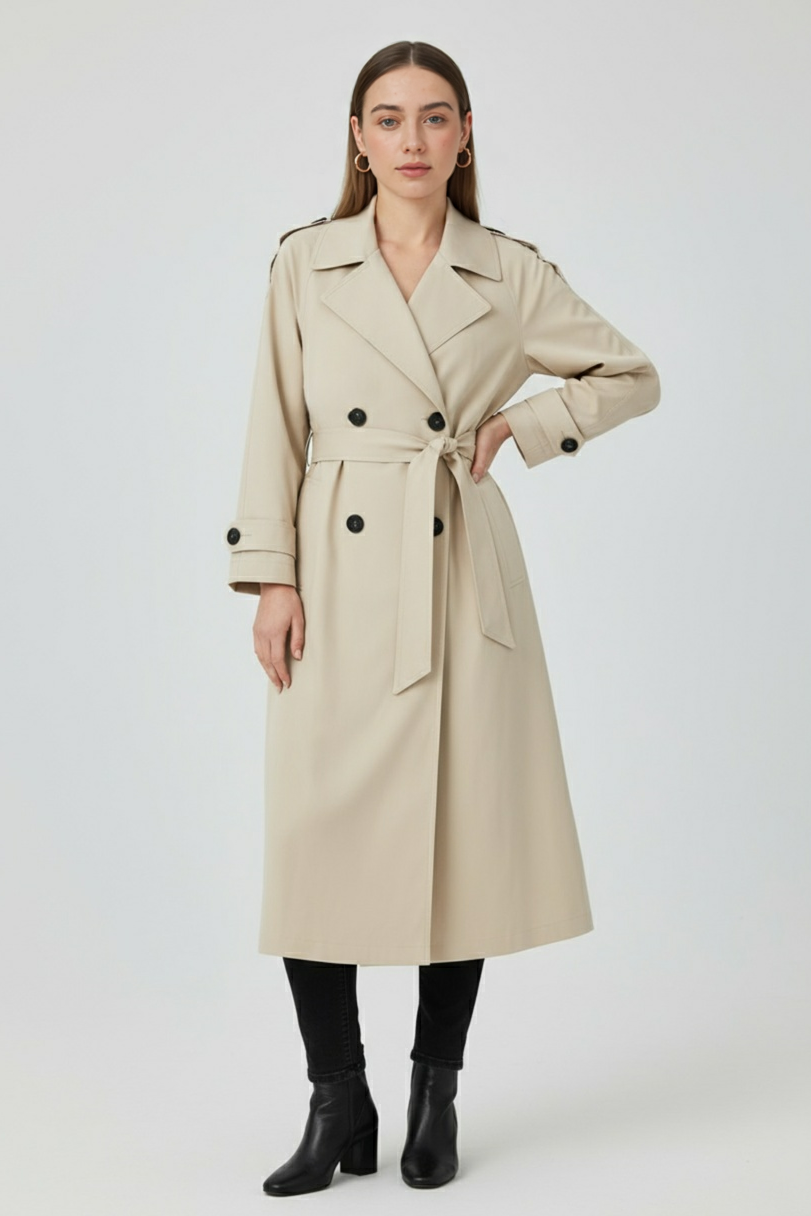 Coat : Women's Khaki Long Sleeves Coat in van Vanda Liamo