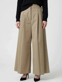 Women's Khaki Wide-Leg Palazzo Pants - Flowy & Comfortable