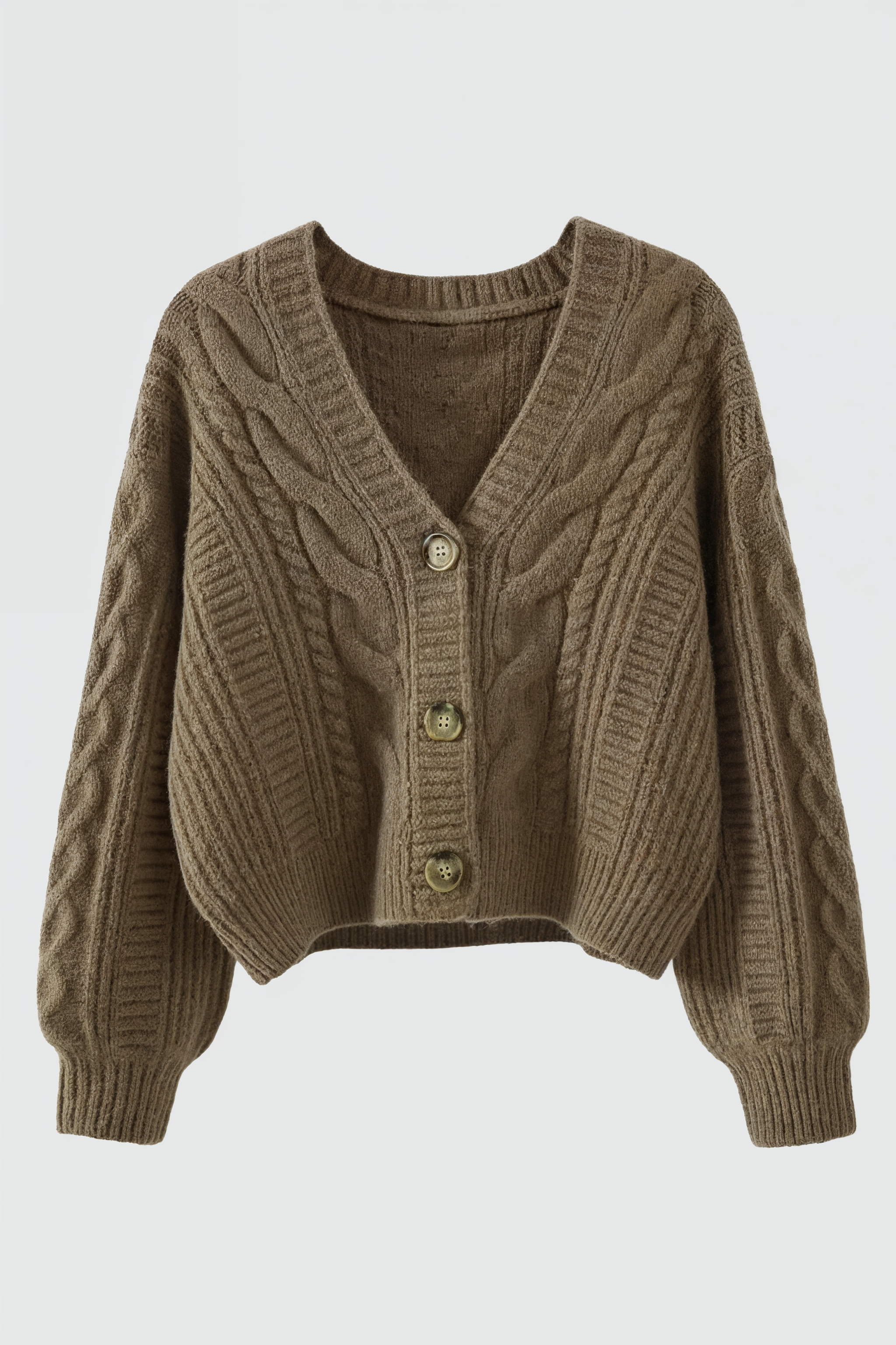 Cardigan : Women's Khaki V-Neck Cardigan in Khaki One Size van Vanda Liamo