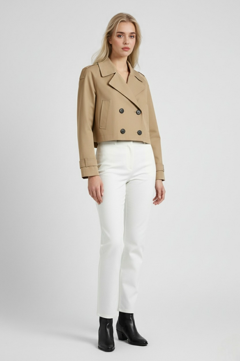 Jacket : Women's Khaki Cropped Windbreaker Jacket - Lightweight & Stylish in van Vanda Liamo