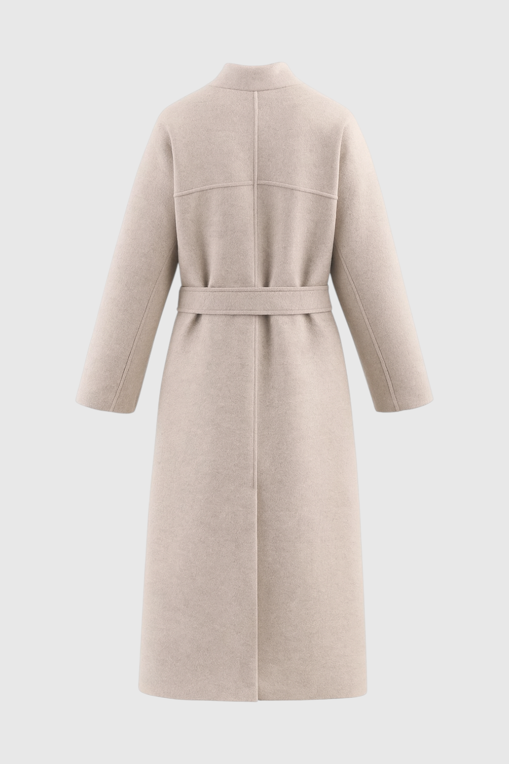 Coat : Women's Long Beige Winter Coat with Crew Neck in van Vanda Liamo