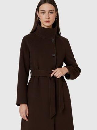 Women's Long Brown Winter Coat with Faux Fur Collar