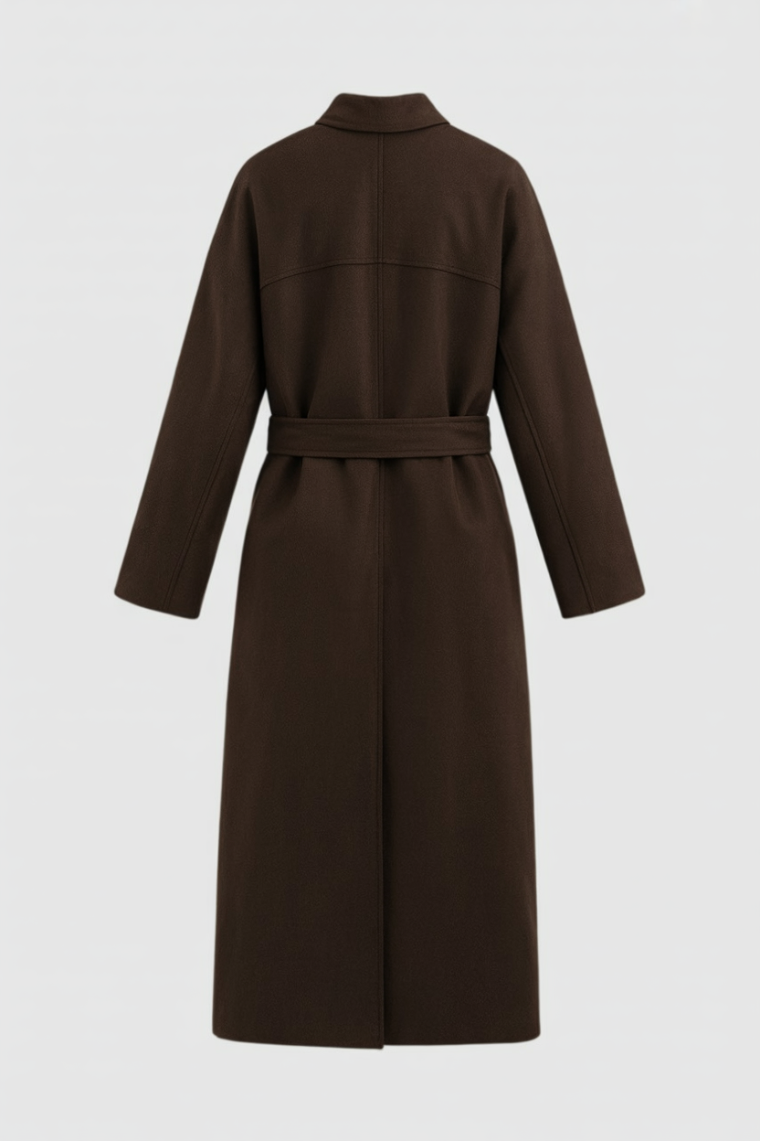 Coat : Women's Long Brown Winter Coat - Crew Neck, Warm & Stylish in van Vanda Liamo