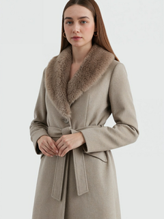 Women's Khaki Long Faux Fur Collar Winter Coat - Warm & Stylish Outerwear