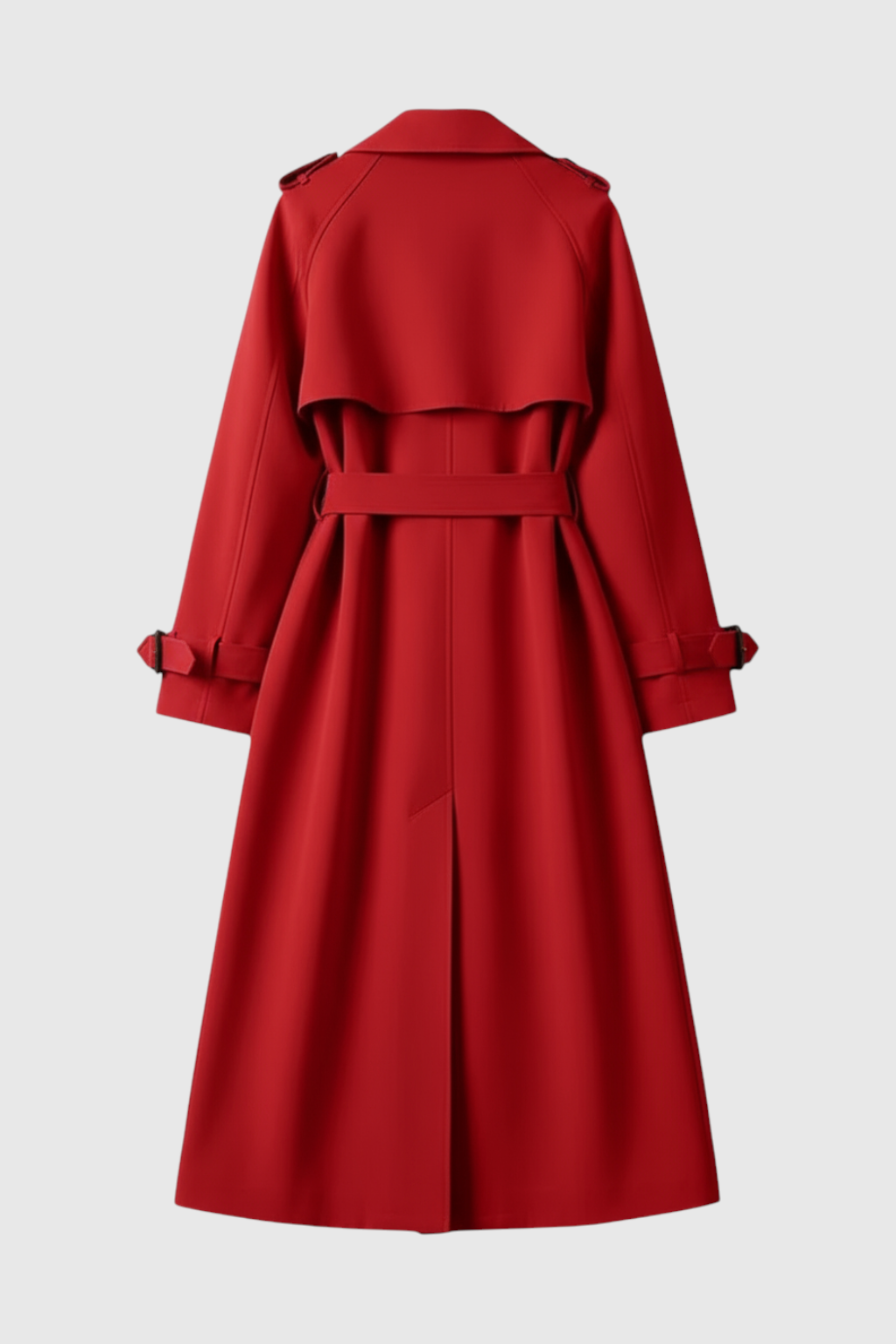 Coat : Women's Red Cotton Blend Double-Breasted Trench Coat with Belt - Long Raincoat in van Vanda Liamo