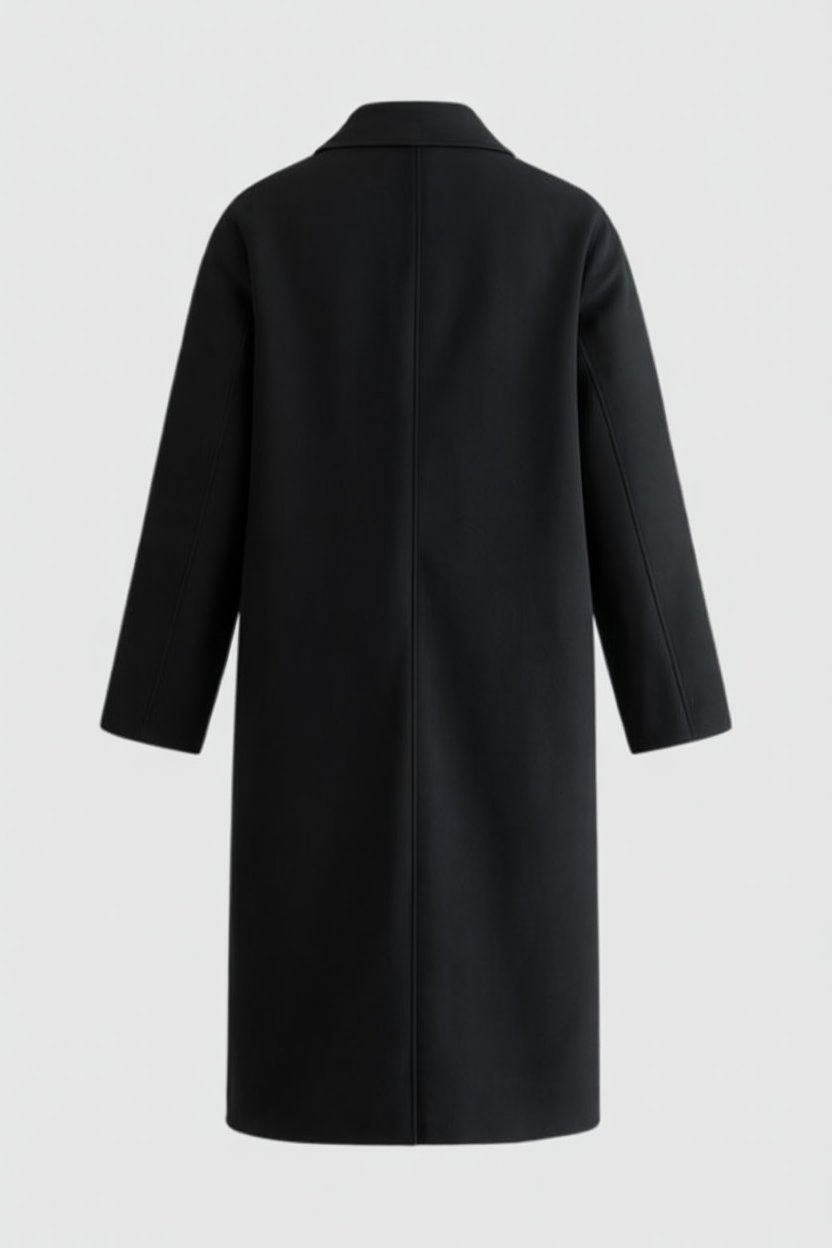 Coat : Women's Long Black Winter Coat with Fold-Over Collar in van Vanda Liamo