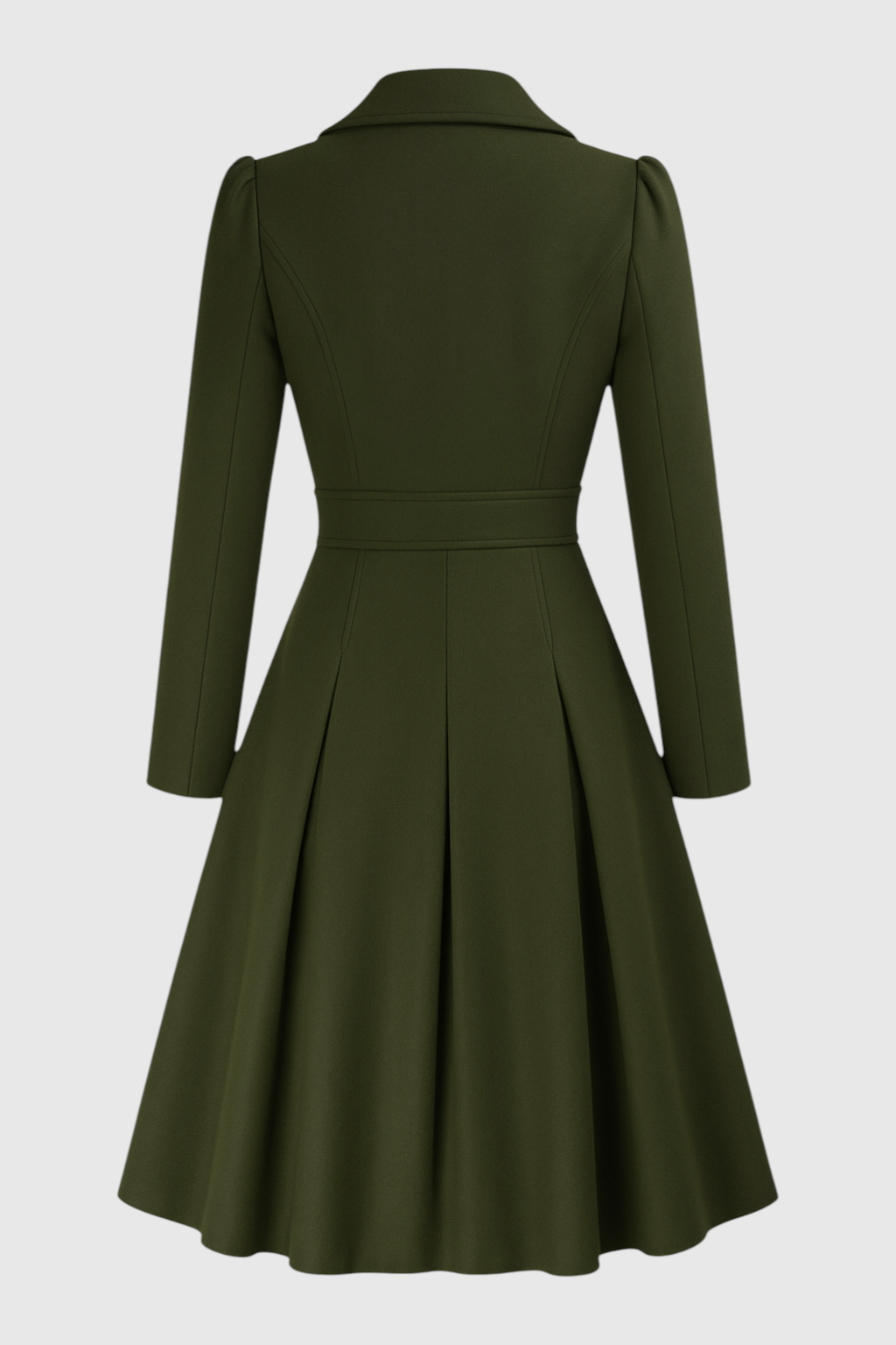 Coat : Women's Army Green Double-Breasted Trench Coat with Belt, Warm Lining & Pockets in van Vanda Liamo