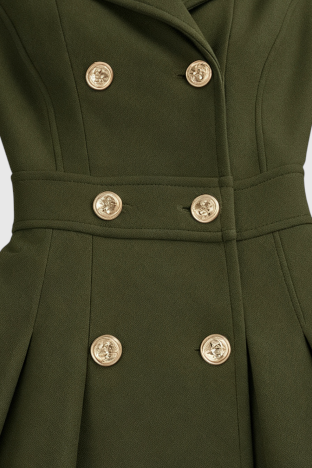 Coat : Women's Army Green Double-Breasted Trench Coat with Belt, Warm Lining & Pockets in van Vanda Liamo