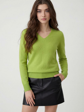 Women's Light Green V-Neck Sweater