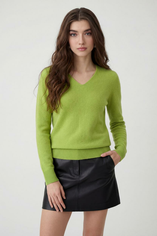 Women's Light Green V-Neck Sweater
