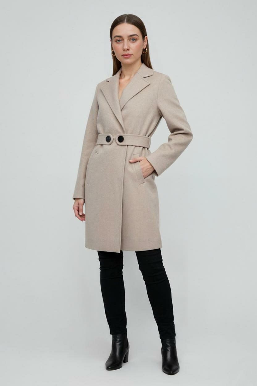 Coat : Women's Mid-Length Beige Coat in van Vanda Liamo