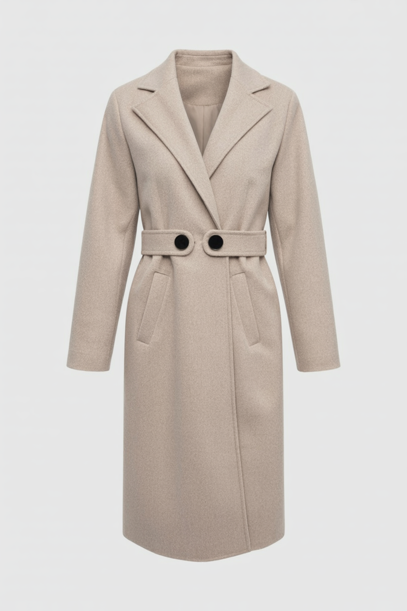Coat : Women's Mid-Length Beige Coat in Beige van Vanda Liamo