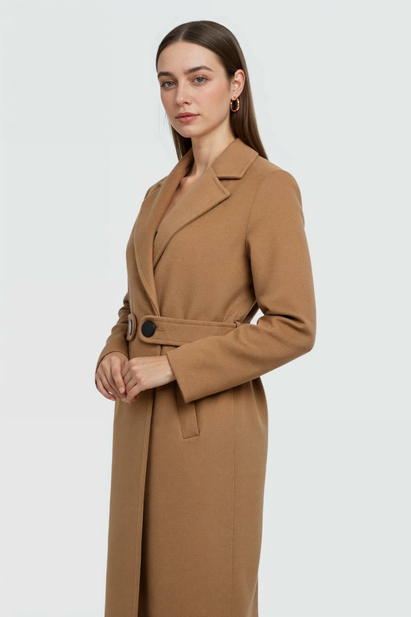 Coat : Women's Mid-Length Brown Coat in van Vanda Liamo