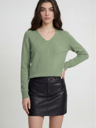 Women's Olive Green V-Neck Sweater