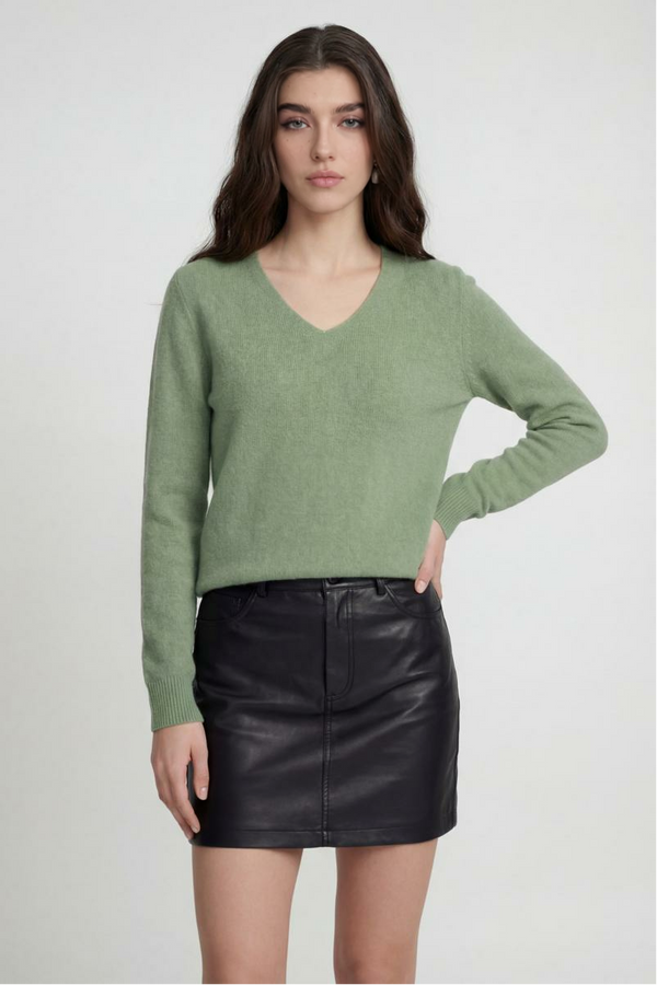 Women's Olive Green V-Neck Sweater