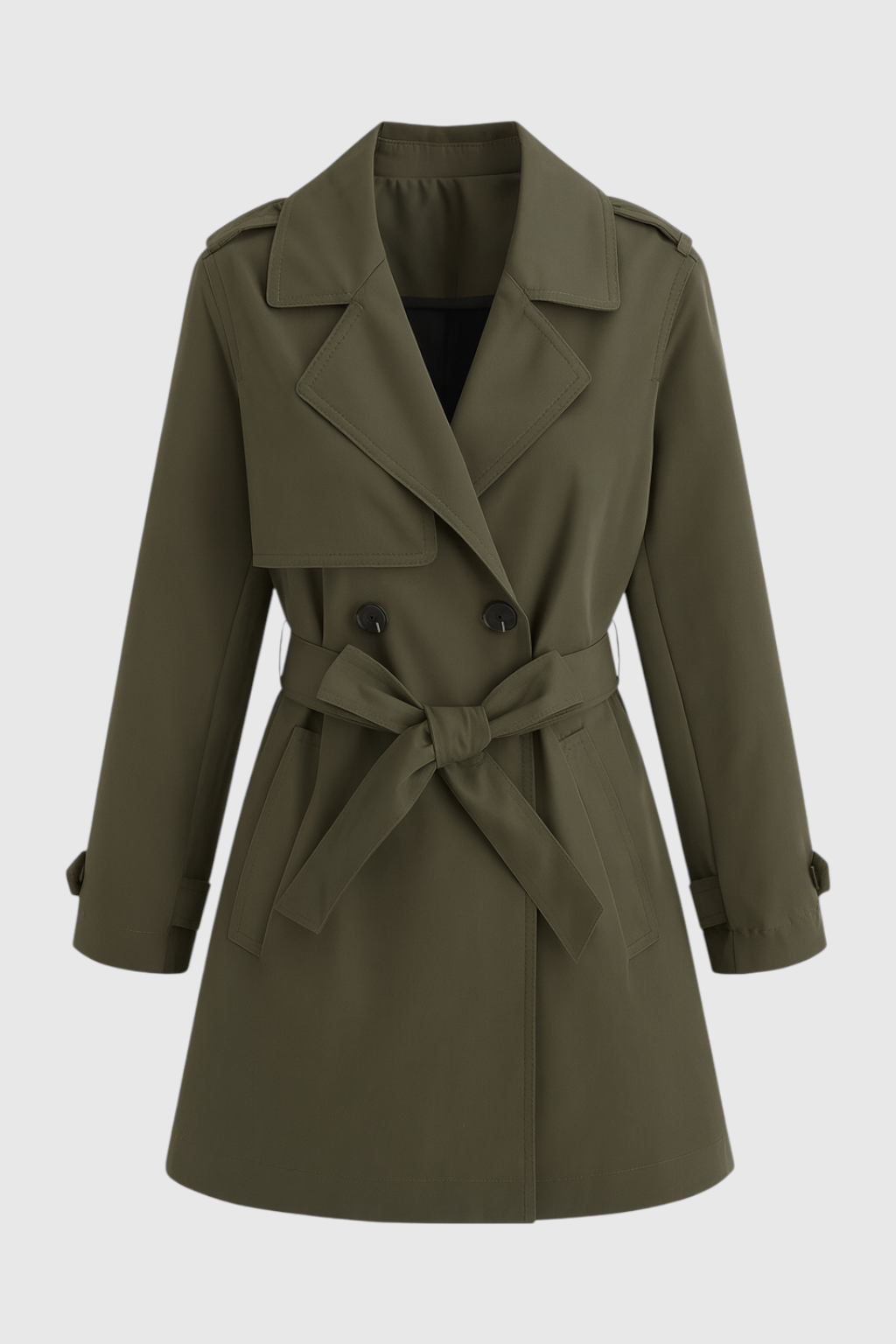 Coat : Women's Olive Green Classic Double-Breasted Trench Coat - Premium Quality, Fast Shipping in Olive Green van Vanda Liamo