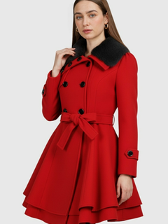 Women's Red Wool Blend Winter Coat - Warm & Stylish, Sizes S-XL