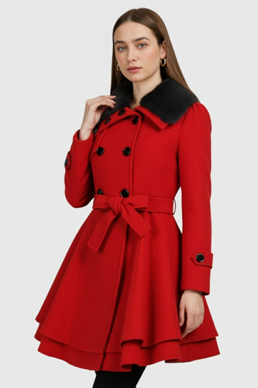 Coat : Women's Red Wool Blend Winter Coat - Warm & Stylish, Sizes S-XL in van Vanda Liamo