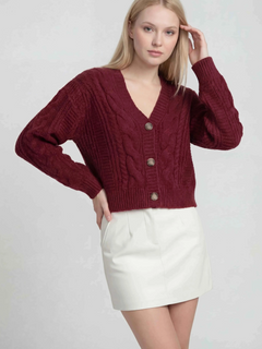 Women's Red V-Neck Knit Cardigan Sweater - Soft & Stylish
