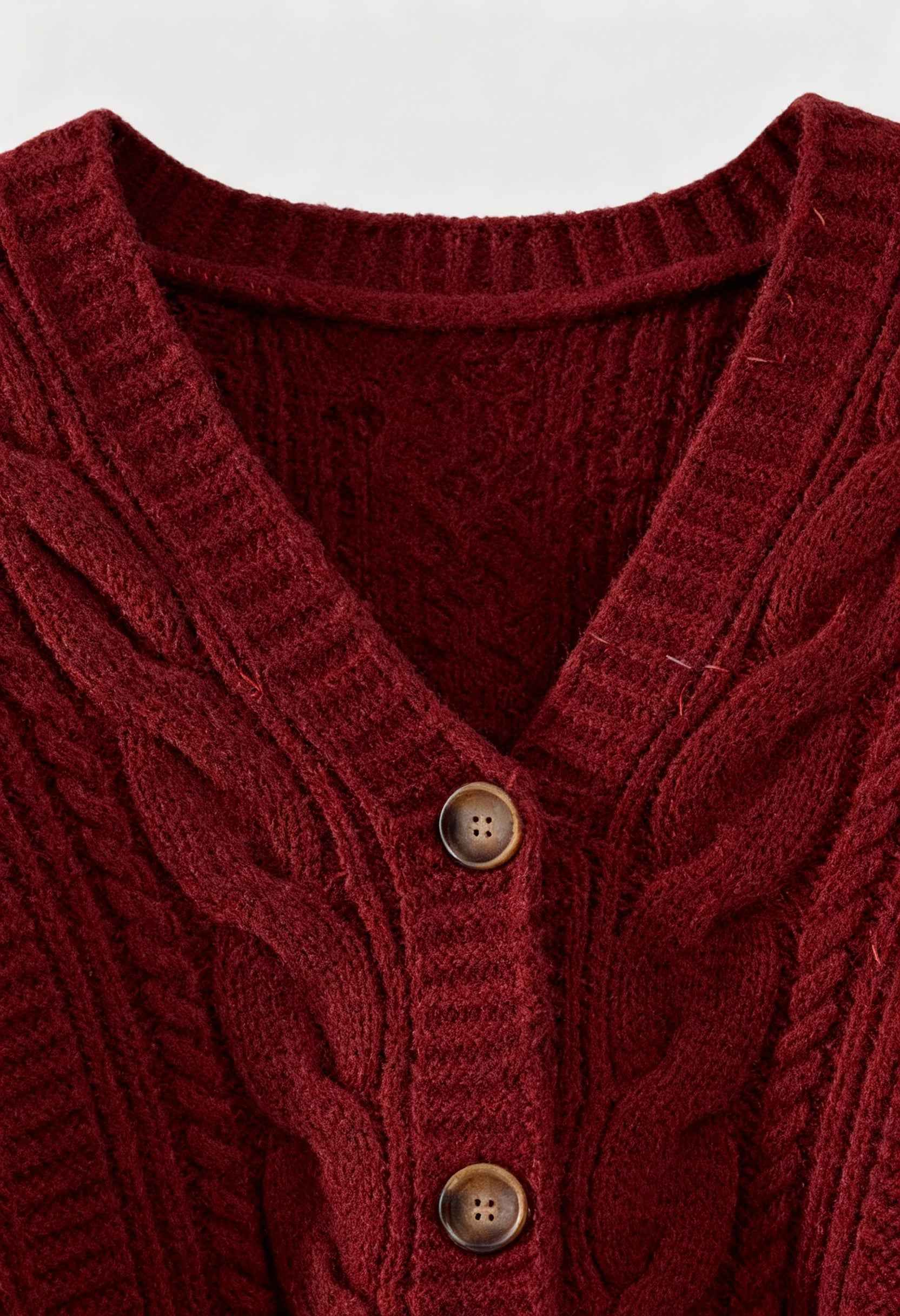Cardigan : Women's Red V-Neck Knit Cardigan Sweater - Soft & Stylish in van Vanda Liamo