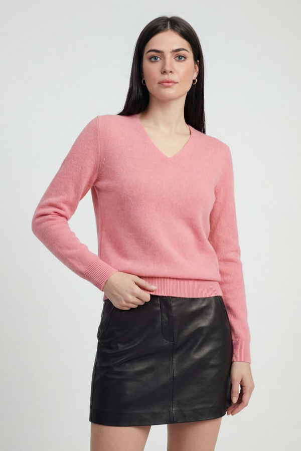 Women's Pink V-Neck Sweater